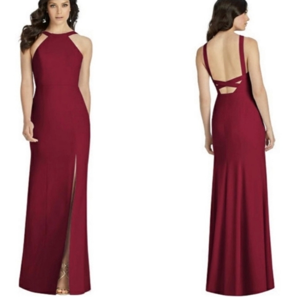 CLEARANCE NWT Dessy Collection by Vivian Diamond Halter Open Back Dress Size 4 - Picture 1 of 9